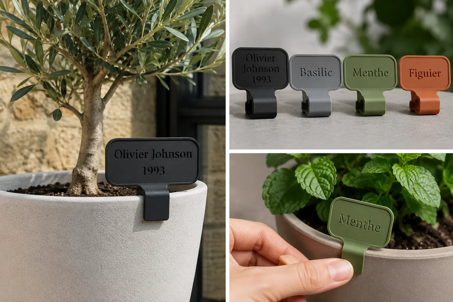 Personalized clip-on labels in several colours on plant pots
